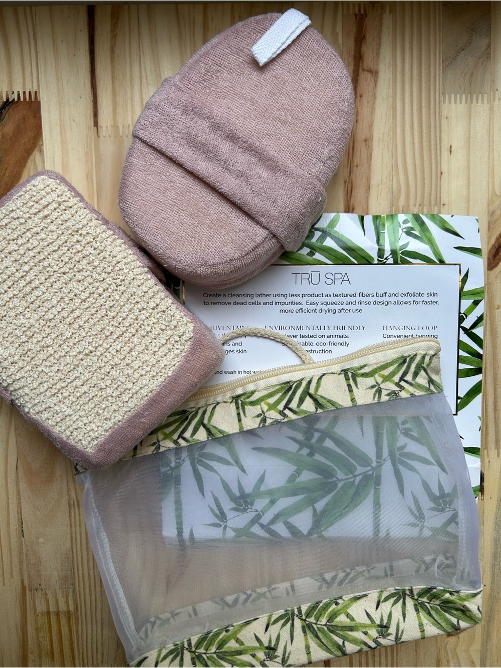 NIB Tru Spa Pink Exfoliating Bath & Body Tool Set